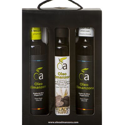 Extra virgin olive oil and black truffle flavored oil gift box