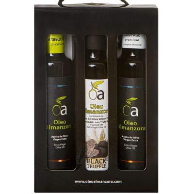 Geschenkbox mit nativem Olivenöl extra und Öl mit schwarzem Trüffelgeschmack