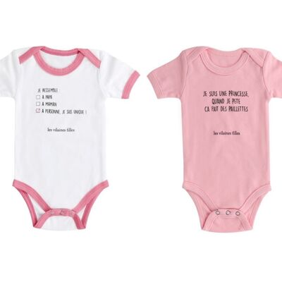 Ideal gift: BOX OF 2 BODYSUITS FOR BABY GIRL 3/6 MONTHS