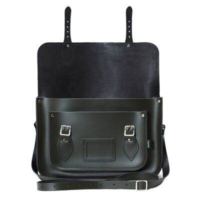 Cartable en cuir fait à la main - vert lierre - 16 "