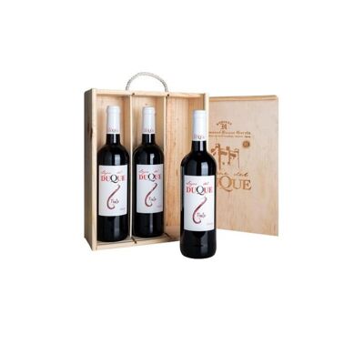 Holzkiste mit 3 Flaschen Rotwein Lagar del Duque DO Cigales 14%