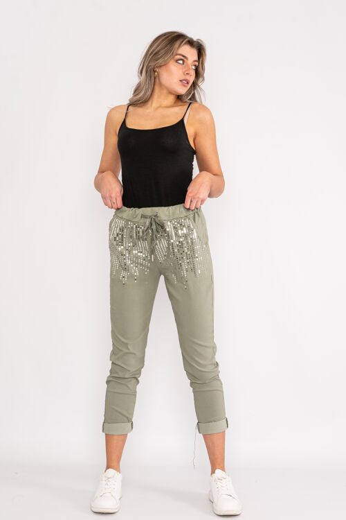 Khaki sequin magic joggers