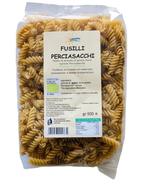 Pasta Fusilli di grano varietà Perciasacchi Biologico gr 500