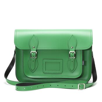 Cartable en cuir fait main - vert - 16 " 2