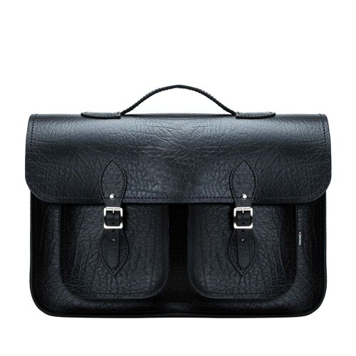Twin Pocket Executive Handmade Leather Satchel - Black - 16"