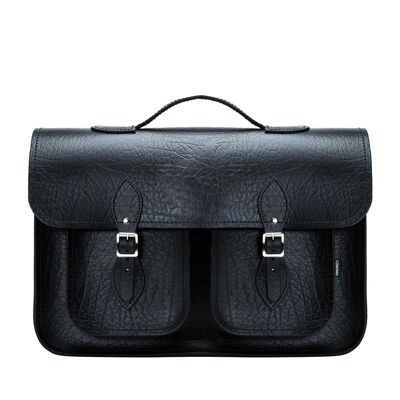 Bolso satchel ejecutivo de cuero hecho a mano con dos bolsillos - Negro - 16 "
