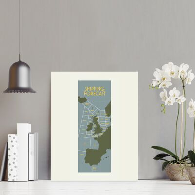 Shipping Forecast – Area Map - Mounted on panel , Slim A3, 148.5 x 420 mm