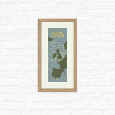 Shipping Forecast – Area Map - Print + oak frame , Slim A3, 148.5 x 420 mm