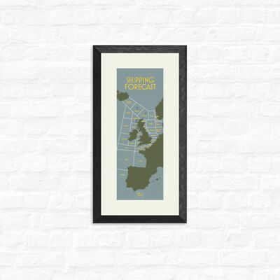 Shipping Forecast – Area Map - Print + black frame , Slim A3, 148.5 x 420 mm