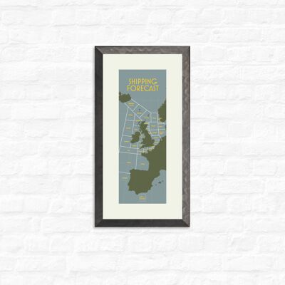 Shipping Forecast – Area Map - Print + pewter frame , Slim A3, 148.5 x 420 mm