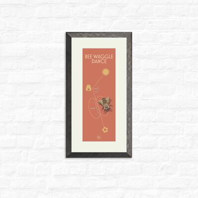 Bee Waggle Dance - Print + pewter frame , Slim A3, 148.5 x 420 mm