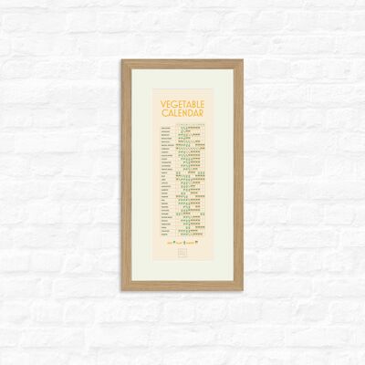 Vegetable Calendar - Print + oak frame , Slim A3, 148.5 x 420 mm