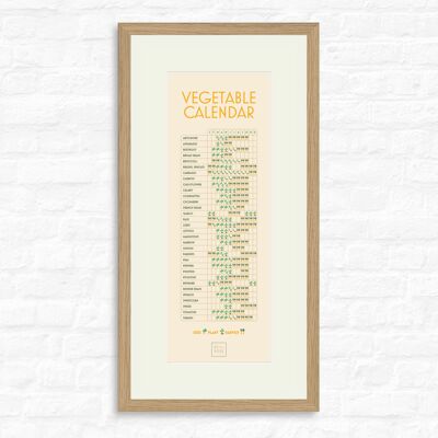 Vegetable Calendar - Print + oak frame , slimline-a2