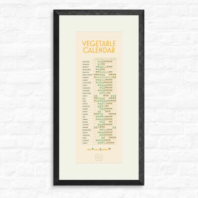 Vegetable Calendar - Print + black frame , slimline-a2