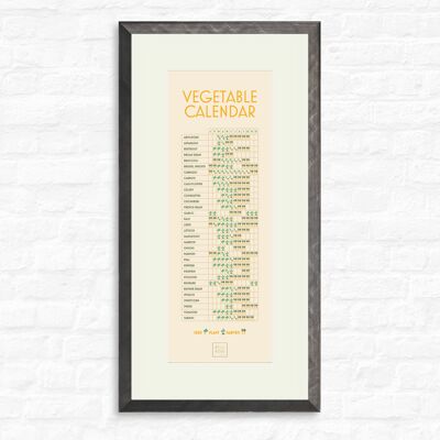 Vegetable Calendar - Print + pewter frame , slimline-a2