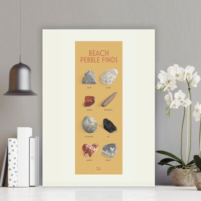 Beach Pebble Finds - Mounted on panel , slimline-a2