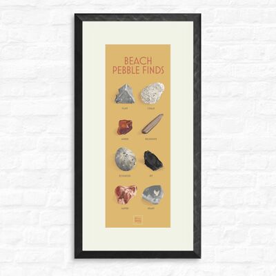 Beach Pebble Finds - Print + black frame , slimline-a2