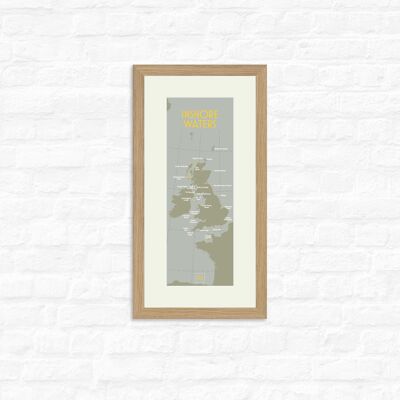 Inshore Waters – Area Map - Print + oak frame , Slim A3, 148.5 x 420 mm