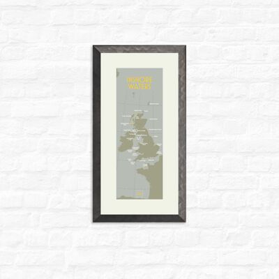 Inshore Waters – Area Map - Print + pewter frame , Slim A3, 148.5 x 420 mm