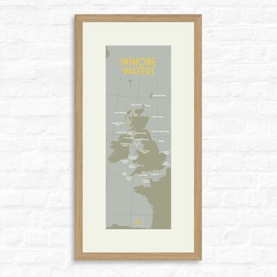 Inshore Waters – Area Map - Print + oak frame , slimline-a2