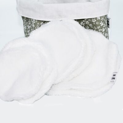FABRIC BASKET AND 10 DOUBLE-SIDED WHITE BAMBOO CLEANSING WIPES