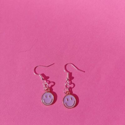 Mini orecchini con faccina sorridente viola pastello - placcati in argento