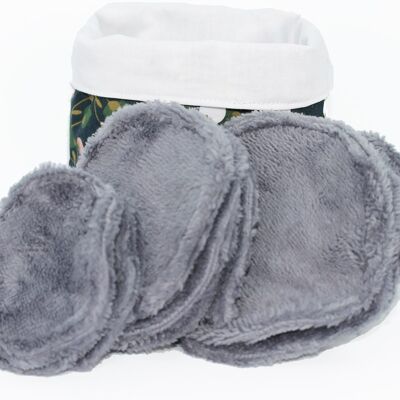 FABRIC BASKET AND 10 DOUBLE-SIDED CLEANSING WIPES IN GRAY BAMBOO