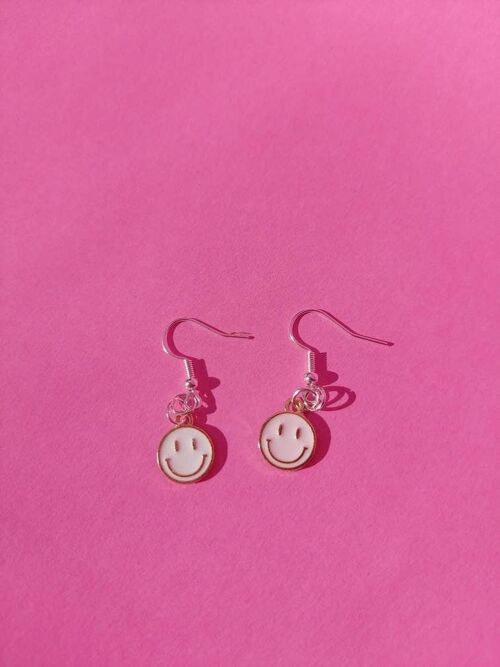 Mini White Smiley Face Earrings- Clip On