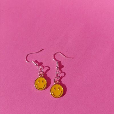 Mini Yellow Smiley Face Earrings- Sterling Silver