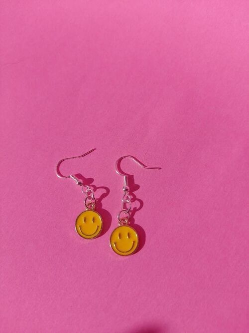 Mini Yellow Smiley Face Earrings- Silver Plated