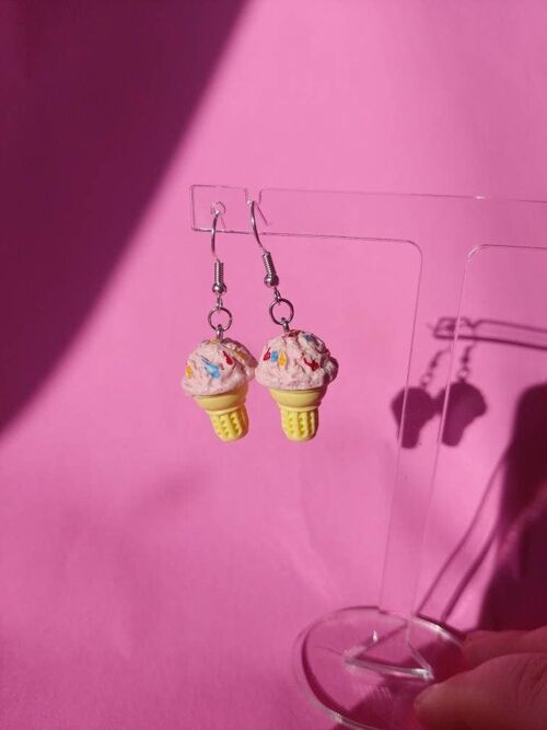Pastel Pink and Rainbow Ice Cream Earrings Sterling Silver