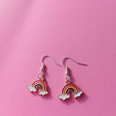 Boucles d'oreilles légères mignonnes arc-en-ciel pastel plaquées argent