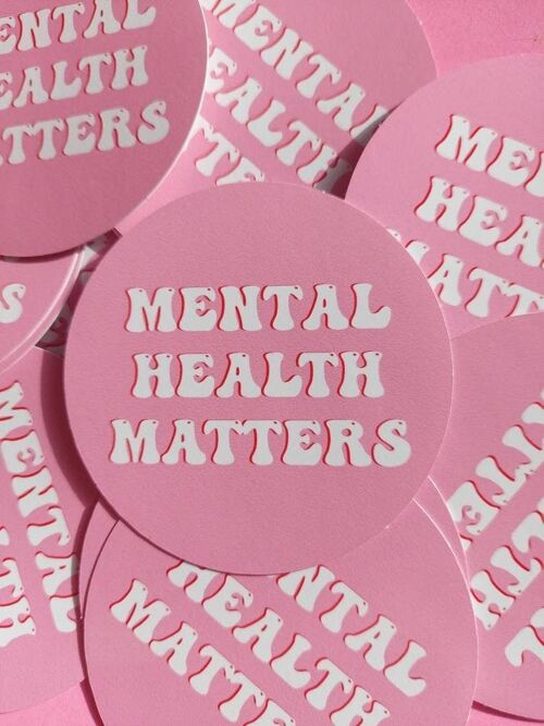 Pink and White "Mental Health Matters" Circle Sticker