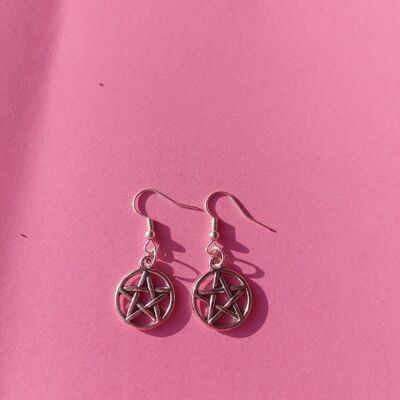 Boucles d'oreilles Pentagramme de protection en argent sterling