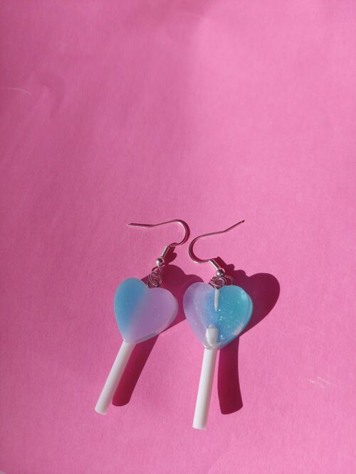Purple and Blue Lollipop Earrings Silver Plated