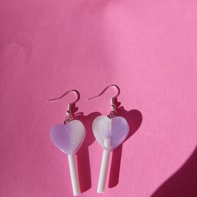 Purple and White Lollipop Earrings Sterling Silver