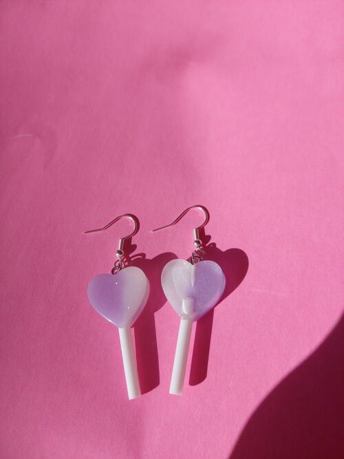 Purple and White Lollipop Earrings Silver Plated