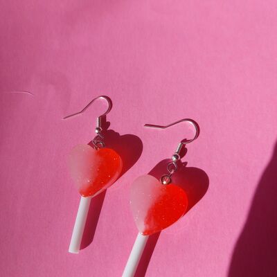 Red and Pink Lollipop Earrings Sterling Silver