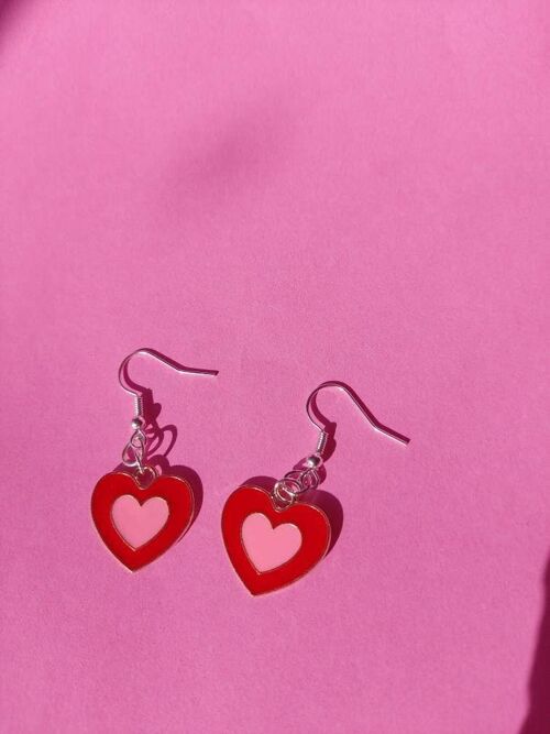 Red and Pink Love Heart Earrings Sterling Silver