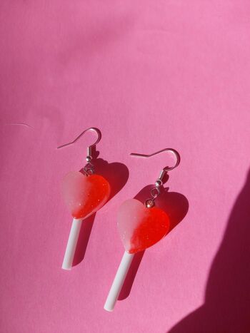 Boucles d'Oreilles Sucette Rouge et Rose Plaqué Argent 1