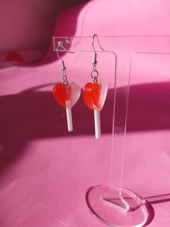 Boucles d'Oreilles Sucette Rouge et Rose Plaqué Argent 2