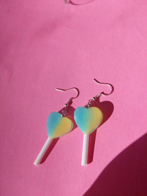 Yellow and Blue Lollipop Earrings Silver Plated