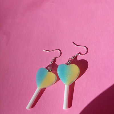 Yellow and Blue Lollipop Earrings Silver Plated