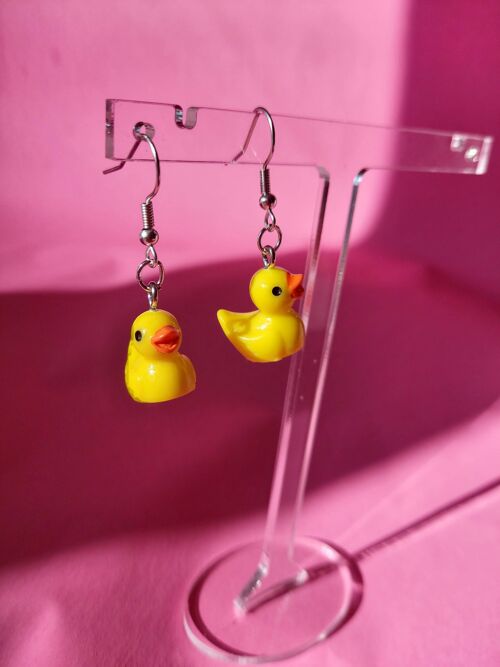 Yellow Duck Earrings Silver Plated