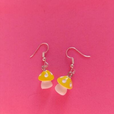 Yellow Mini Mushroom Earrings// Clip on Silver Fae Cottage Sterling Silver