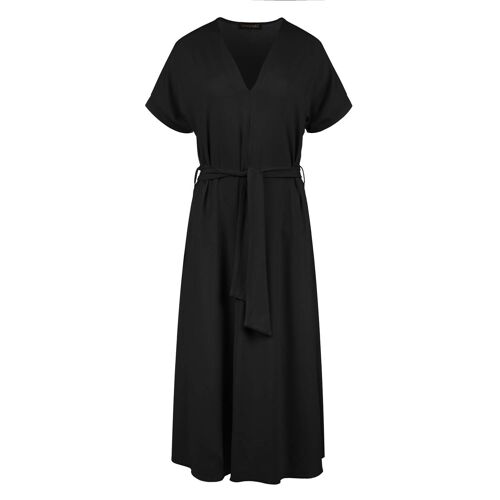 Black Jersey Belted Midi Dress