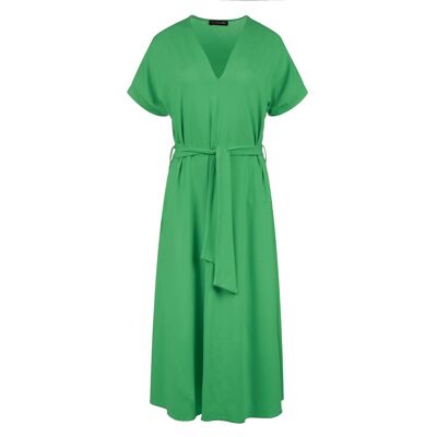 Abito midi in jersey verde con cintura