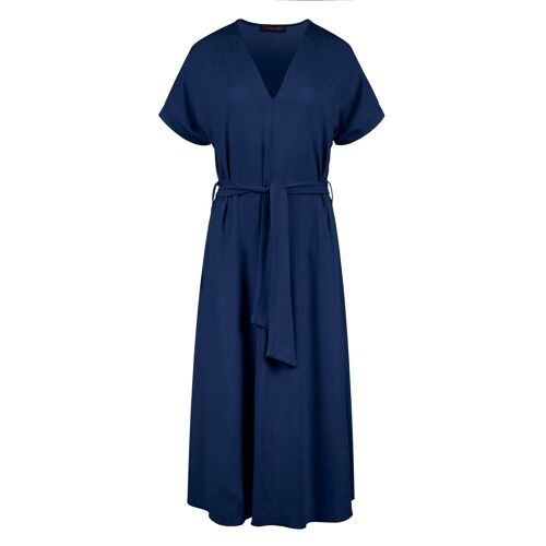 Blue Jersey Belted Midi Dress