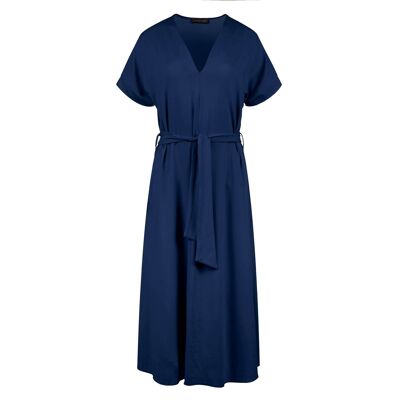 Robe mi-longue en jersey bleu à ceinture