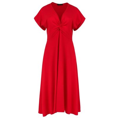 Abito midi con dettaglio nodo rosso